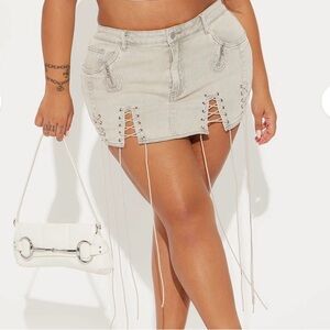 Fashion Nova Light Gray Lace-Up Mini Skirt